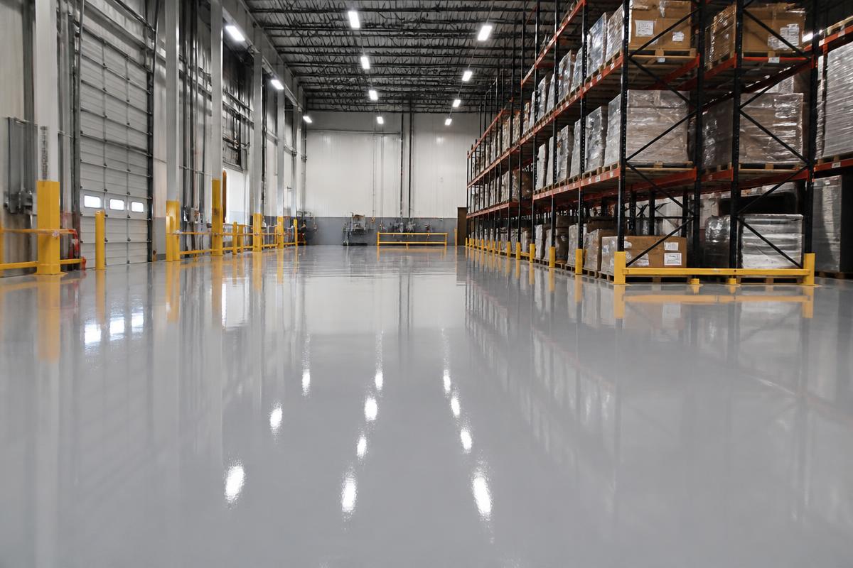 Seamless high-gloss epoxy warehouse floor