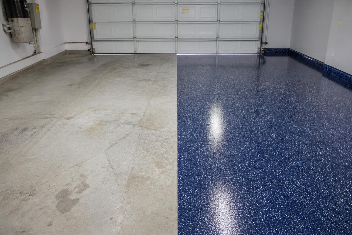 Before and after garage floor transformation